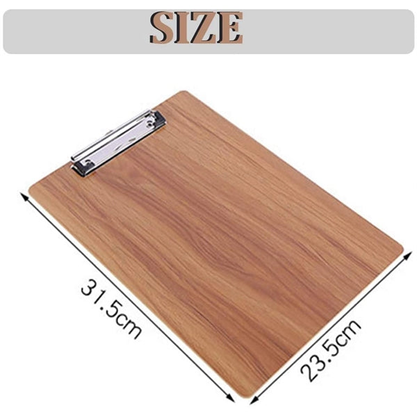 A4 Size Premium Wood Grain Wooden Clipboard Low Profile Clip