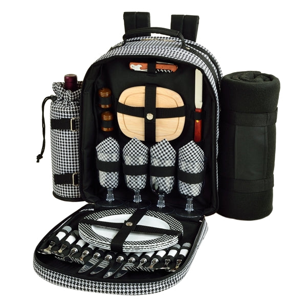 Houndstooth Picnic Backpack for 4 with Blanket