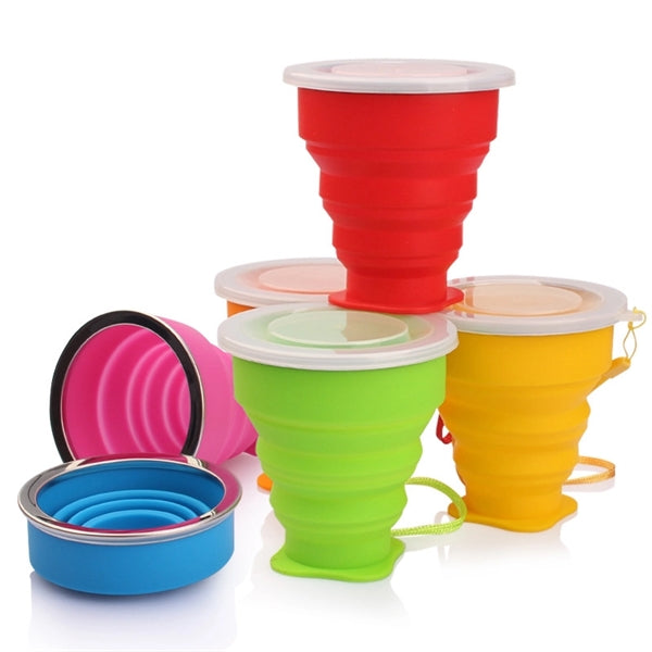 Portable Silicone Collapsible Travel Water Cup with Lids