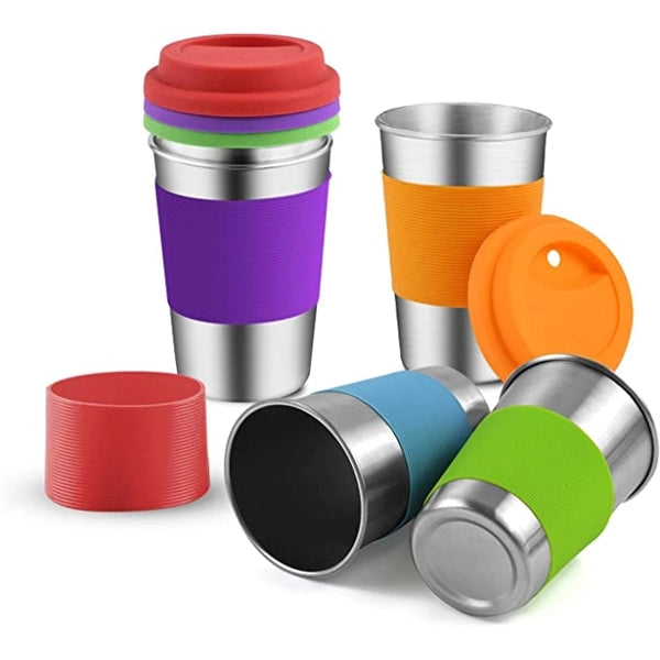 17 oz Stainless Steel Cups with Silicone Lids &Sleeves
