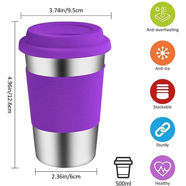 17 oz Stainless Steel Cups with Silicone Lids &Sleeves