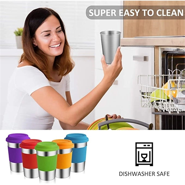 17 oz Stainless Steel Cups with Silicone Lids &Sleeves