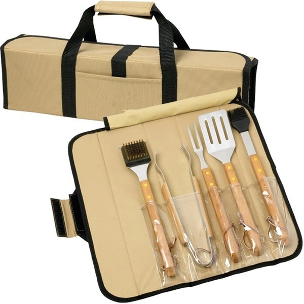 5 pcs BBQ Set (Bamboo) in Roll-Up Case