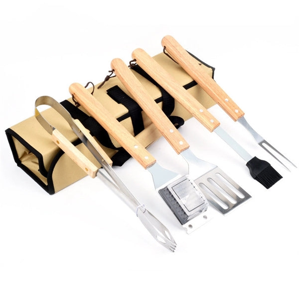 5 pcs BBQ Set (Bamboo) in Roll-Up Case
