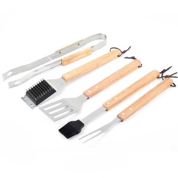 5 pcs BBQ Set (Bamboo) in Roll-Up Case