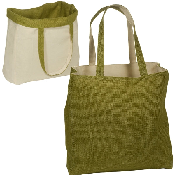 Reversible Jute Bag 14.5" X 14.75" X 5" Cotton Interior