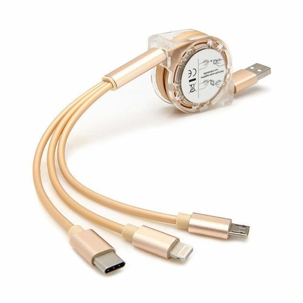 3 in 1 Multi USB Retracrable Charger Cable