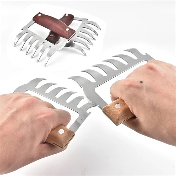 Stainless Steel Metal Meat Shredder Claws with Wooden Handle