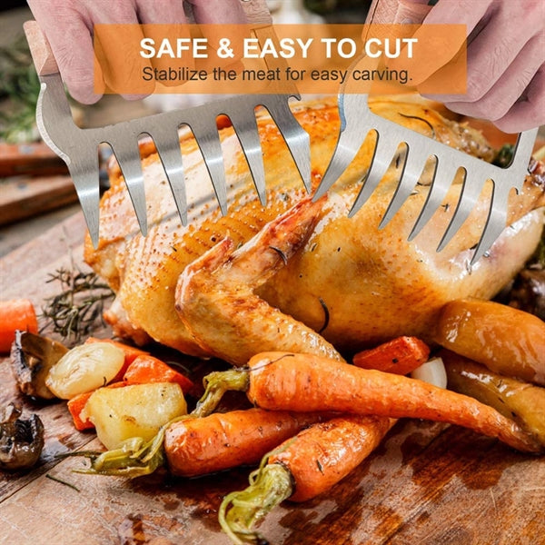 Stainless Steel Metal Meat Shredder Claws with Wooden Handle