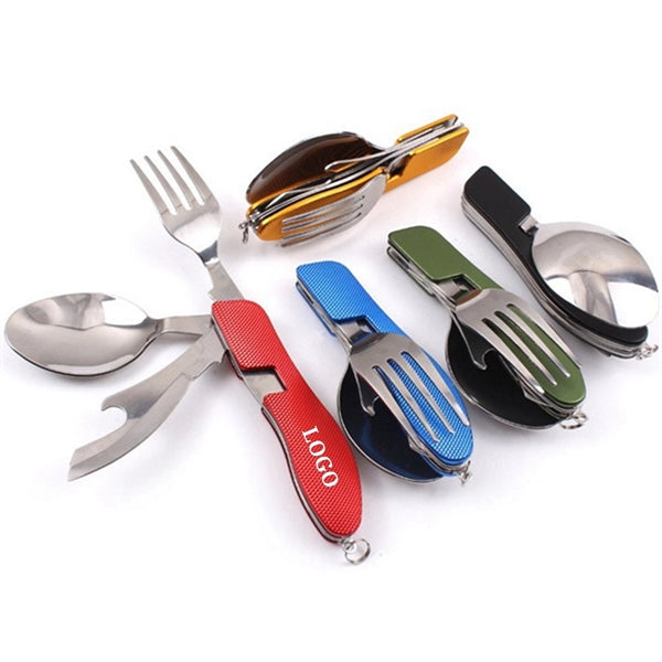 Multi-function stainless steel foldable fork spoon knife