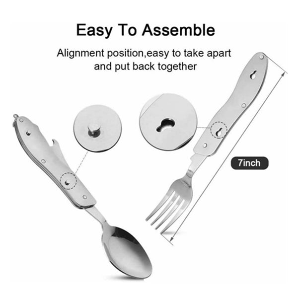 Multi-function stainless steel foldable fork spoon knife