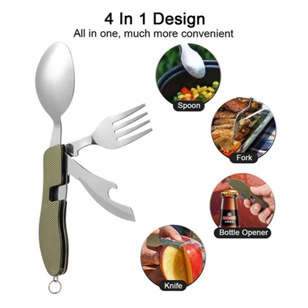 Multi-function stainless steel foldable fork spoon knife