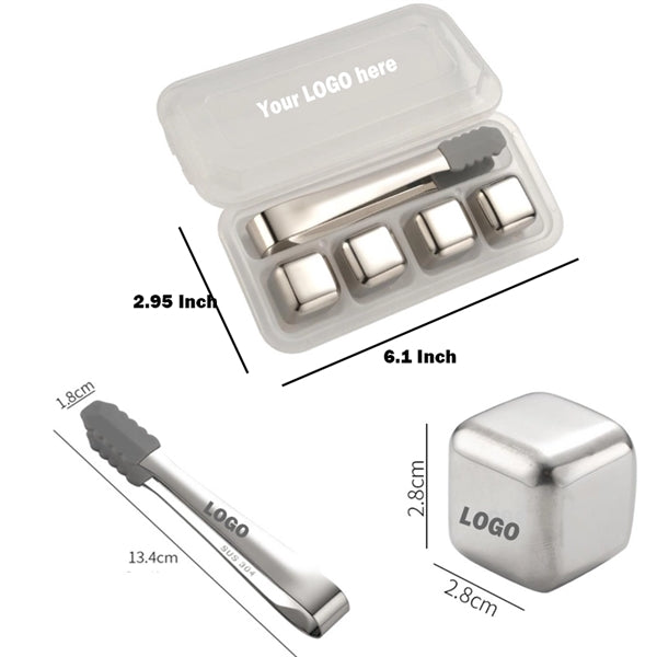 4pcs Stainless Steel Ice Cubes with Clip