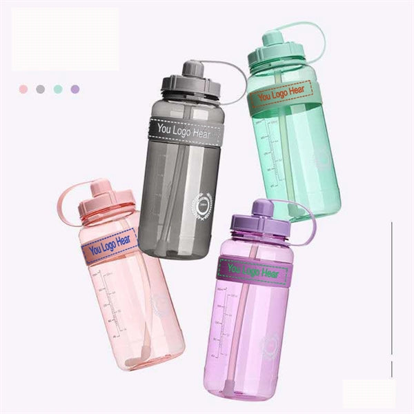 Straw Portable Cup Plastic Water Bottle Sports Fitness 34 Oz