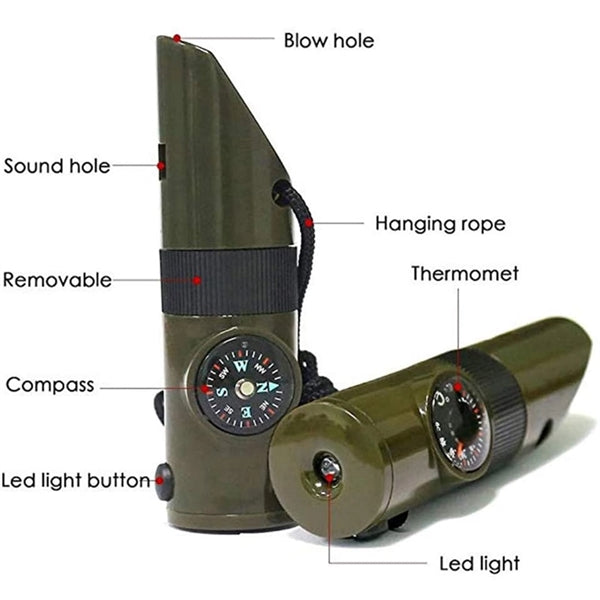 Outdoor 7 In 1 Multi-function Survival Whistle