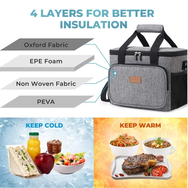 Zipper Large Insulated Cooler Lunch Bag