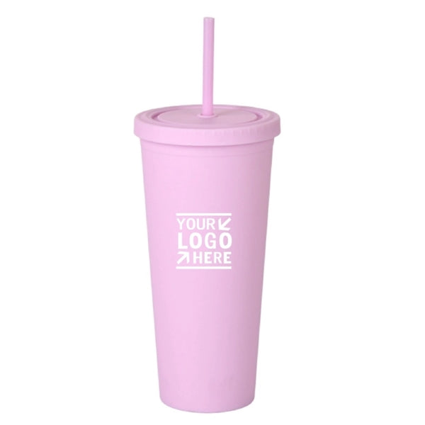 24oz Double Wall Coffee Cup Travel Tumblers W/ Straw