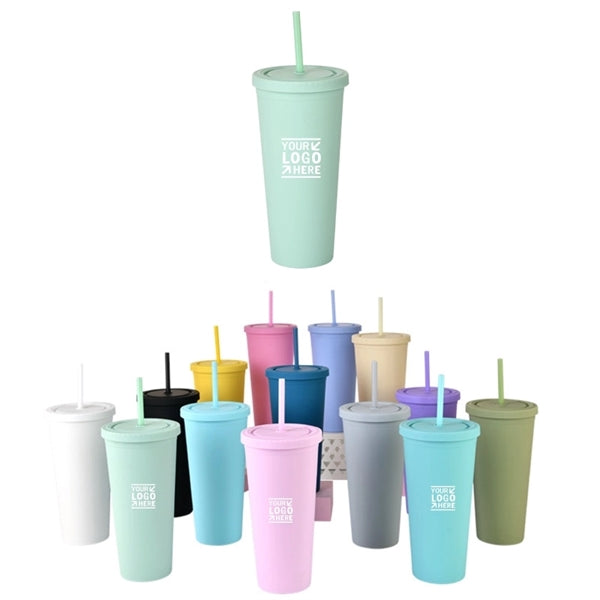24oz Double Wall Coffee Cup Travel Tumblers W/ Straw