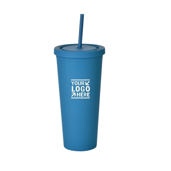 24oz Double Wall Coffee Cup Travel Tumblers W/ Straw