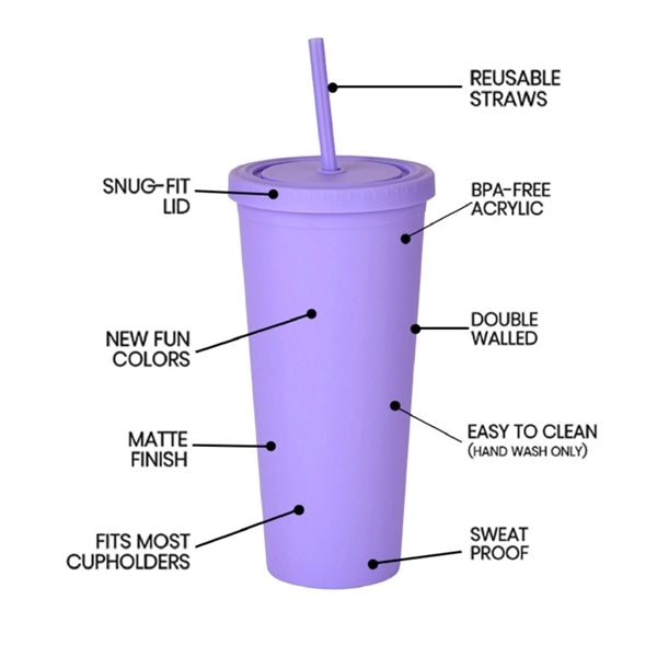 24oz Double Wall Coffee Cup Travel Tumblers W/ Straw