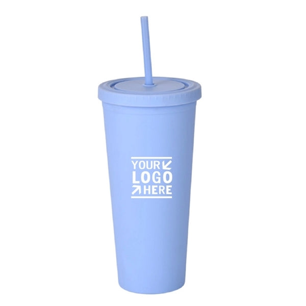 24oz Double Wall Coffee Cup Travel Tumblers W/ Straw