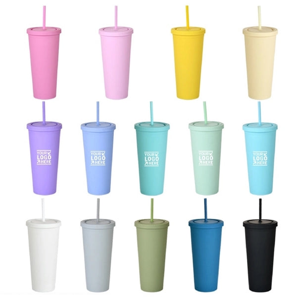 24oz Double Wall Coffee Cup Travel Tumblers W/ Straw