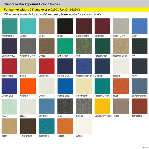 96" x 30" Custom SunbrellaAvenue Banner-2 Color Imprint