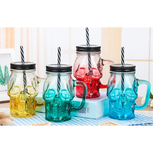 Skull glass cup with straw