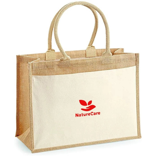 Large Grocery Jute Tote Bags w/ Front Pocket