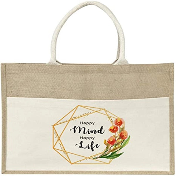Large Grocery Jute Tote Bags w/ Front Pocket