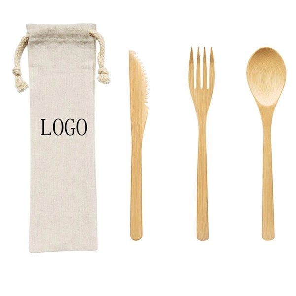 8.46" Bamboo Knife/Fork/Spoon Stainless Steel Straw Set with