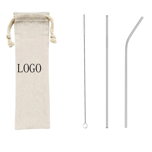 8.46" Bamboo Knife/Fork/Spoon Stainless Steel Straw Set with