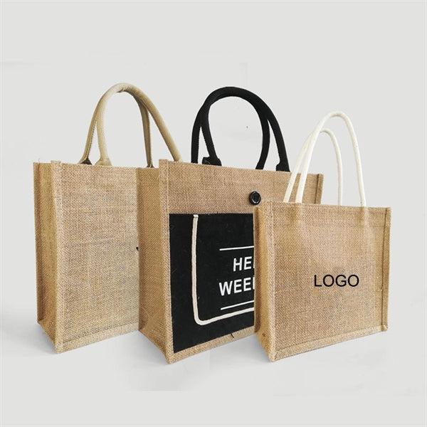 Burlap Tote Bags w / Front Pocket