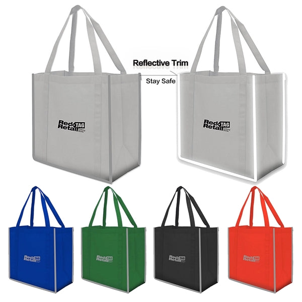 Reflective Stripe Large Grocery Tote