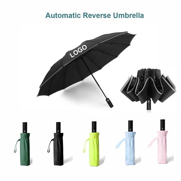Automatic Reversed Umbrella With Reflective Stripe