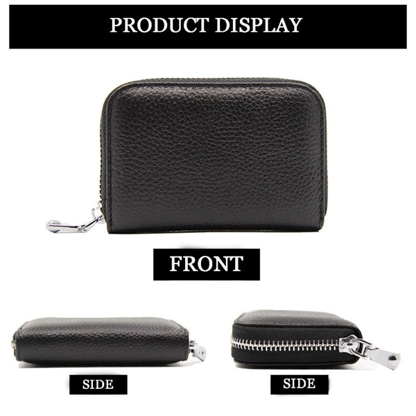 Genuine Leather Credit Card Holder Zipper