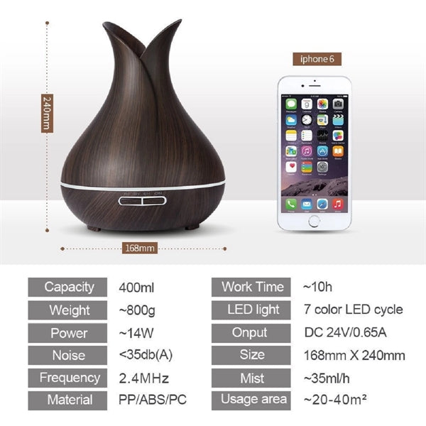 400ML Wood Grain Cool Mist Ultrasonic Essential Oil Diffuser