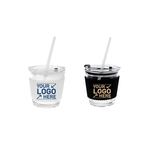 12oz glass cup with lid drinking straw