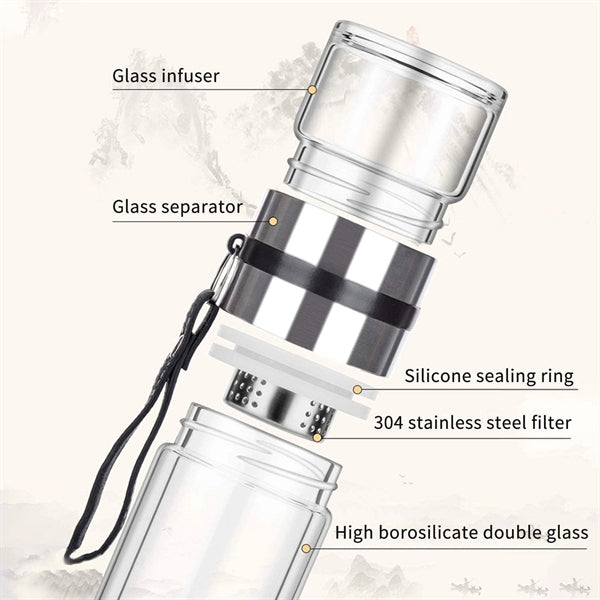 13oz Double Wall Glass Water Separation Tea Bottle Mug Cup