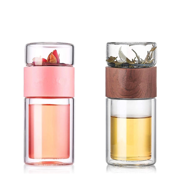10oz Portable Glass Tea Infuser Bottle Travel Tumbler Mug