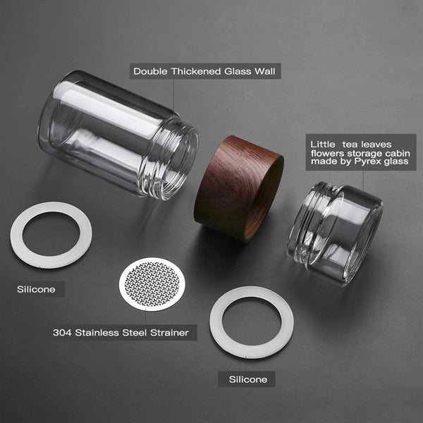 10oz Portable Glass Tea Infuser Bottle Travel Tumbler Mug