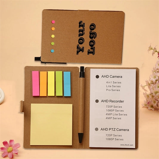 Notebook with Pen in Holder and Sticky Notes