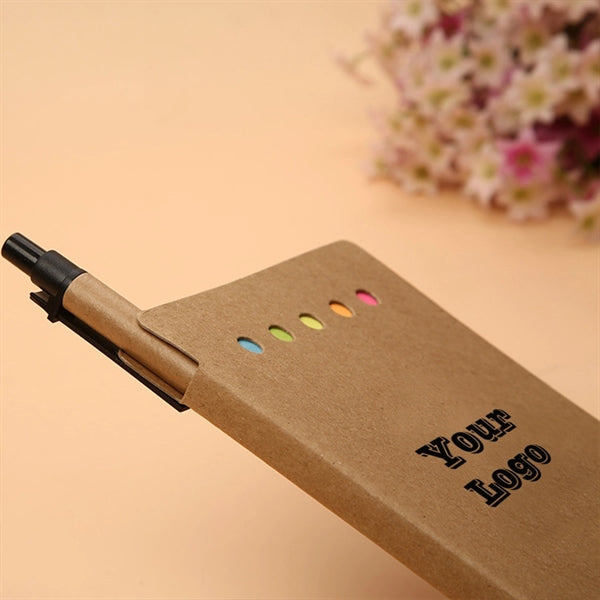 Notebook with Pen in Holder and Sticky Notes