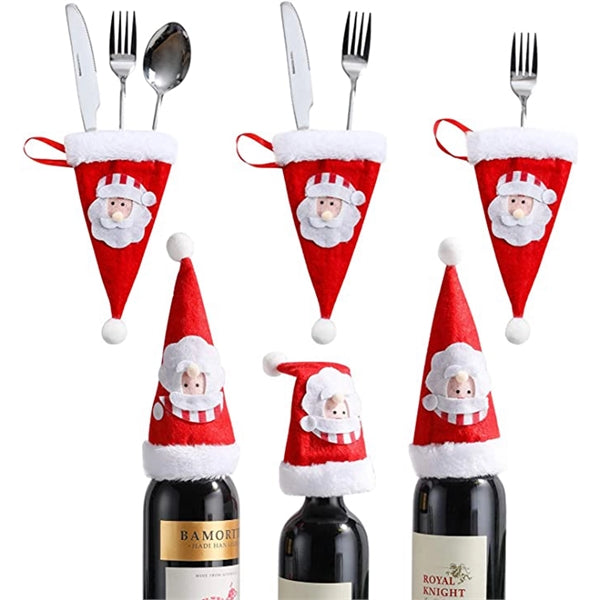 Christmas Santa Hats Cutlery Fork Spoon Knife Storage Bag