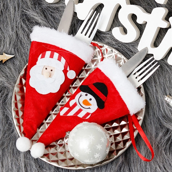 Christmas Santa Hats Cutlery Fork Spoon Knife Storage Bag
