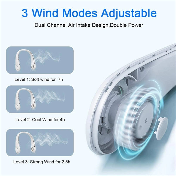Portable 3 Speeds Hands Free Bladeless Neck Personal Fan
