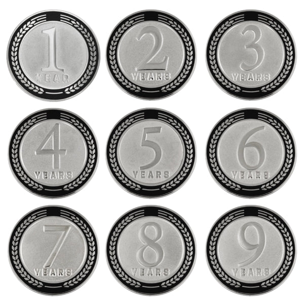 1 - 9 Years of Service Pin - White or Black