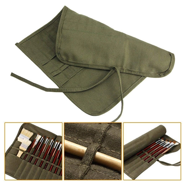 30 Slots Roll Up Canvas Oil Paint Brush Bag