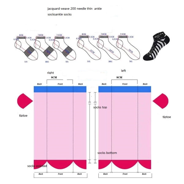 Low cut knit in Socks w/ Jacquard weave, 200 needles
