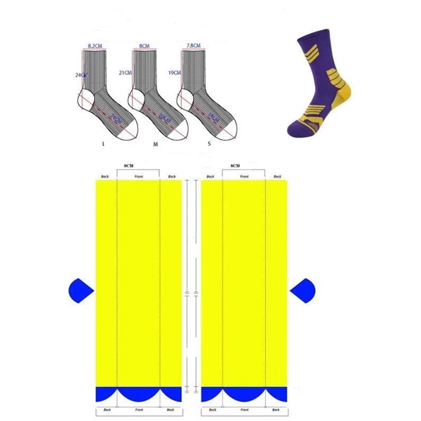 Cushioned mid cuff custom knit basketball socks, 144 needles